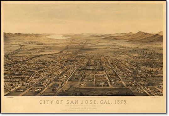 Panoramic View of San Jose, CA in 1875.